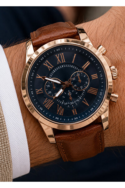 Weluxa Men's Wristwatch with Leather Strap, Rose Gold Color, Casual & Classic...