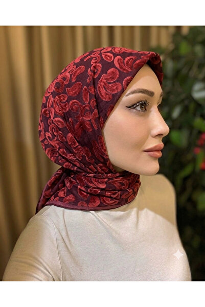 Butik Yeni Kadın Yazlık Bordo Kare Soft Eşarp