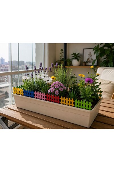 ArliaDesign Ahşap Saksı Süsü Seti Renkli Çit, Mantar, Çim ve Bitki Dekoru 42 Parça 3 MM MDF