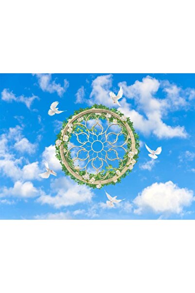 Persona Tablou Canvas, Model Floral Pe Cerul Cu Porumbei- 100 X 70 cm
