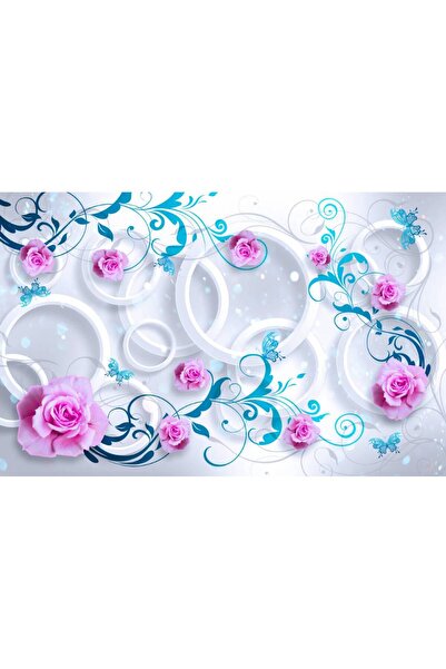 Persona Tablou Canvas, Trandafiri Roz Si Cercuri Albe 3D 3- 100 X 70 cm