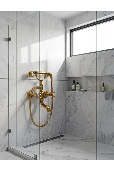 titanium design Nostalji Serisi Gold Banyo Bataryası ve El Duşu Seti