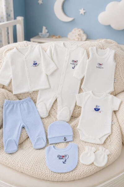 Tuğra Bebe Yumuşacık %100 Pamuk Erkek Bebek Hastane Çıkışı 8 Parça
