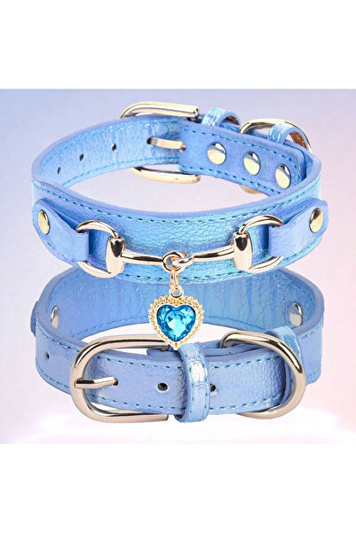 choice2 M BLUE DC003-1Pc PU Leather Delicate Pet Dog Collar, High-Quality Lea...
