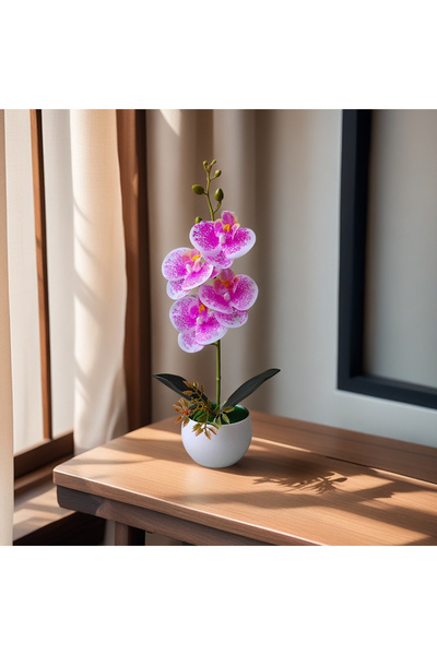 Choice9 Spotted rose red Realistic Artificial Orchid Potted Plant with Plasti...