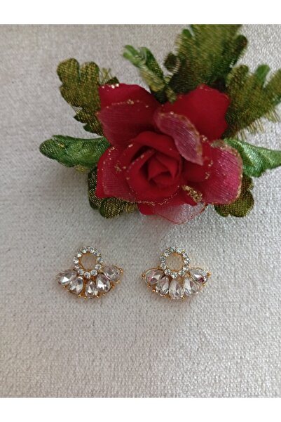 Pervin Ablacım White Stone Nail Model Gold Earrings