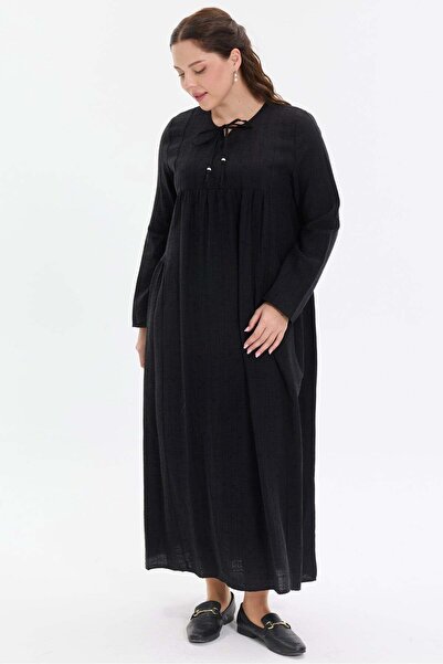 KADO OUTLET Women's Dress with Tie Collar and Drawstring