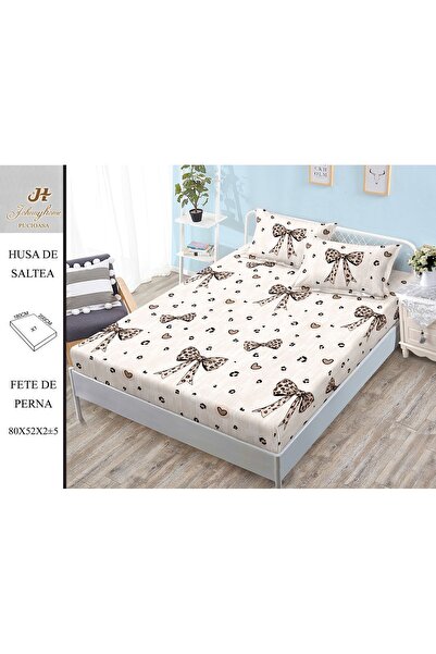 naniland.ro Husă de Pat Bumbac Satinat 2 Persoane 3 Piese Cu Elastic 180x200 cm