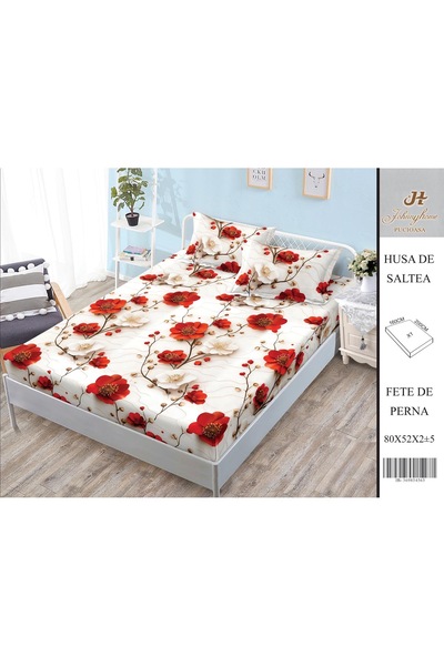 naniland.ro Husă de Pat Bumbac Satinat 2 Persoane 3 Piese Cu Elastic 160x200 cm