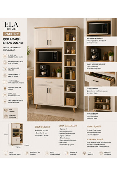 Genel Markalar ELA HOME PANTRY Çok Amaçlı Erzak ve Mutfak Dolabı Mikrodalga B...