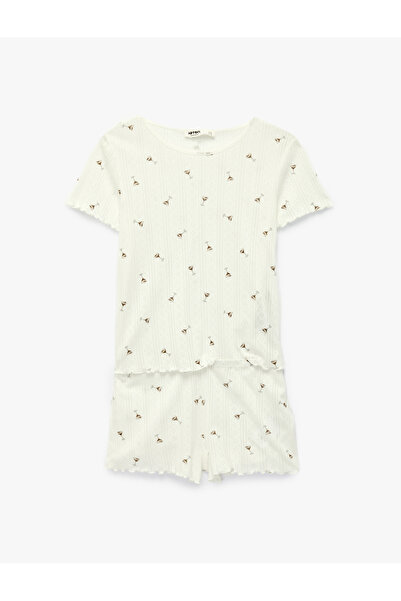 Koton Baskılı Kısa Kollu Bisiklet Yaka Şortlu Pijama Takımı