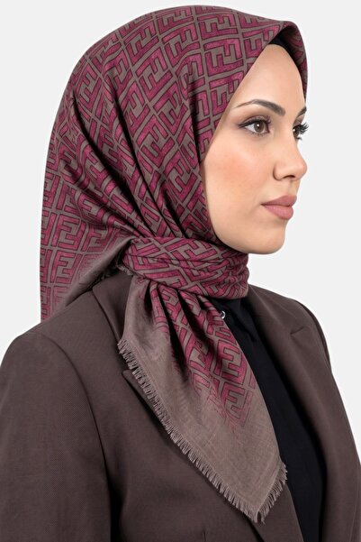hadiora وشاح نسائي منقوش باللون الوردي المنك مع زخارف على شكل حرف F