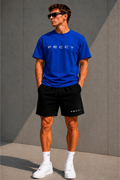 FECCY Black Women's and Men's Printed Oversized Set with Shorts