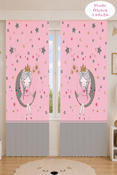 Decora Kids Baby Babyface Dokulu Kız Çocuk Odası 2 Kanat Gri Pembe Fon Perde ...