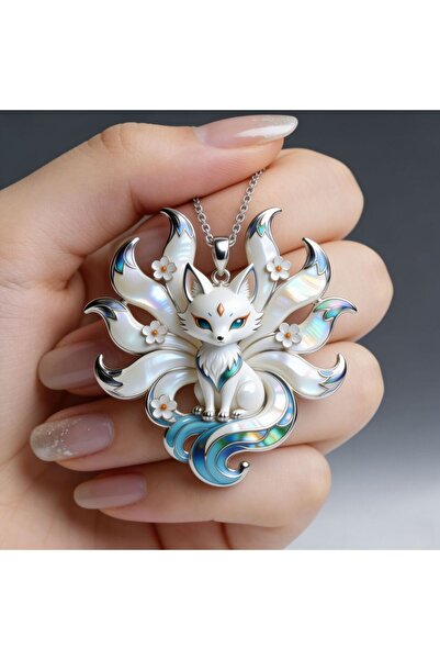 Choice SILVER Nine-tailed Fox Enamel Pendant: cute & aesthetic, blending mode...