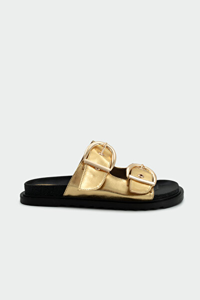 LAMİNTA Holix Gold Buckle Detailed Gold Slippers