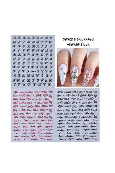 Choice SWA218-2Color SWA09 3pcs English Letter Nail Art Stickers Black Red Y2...