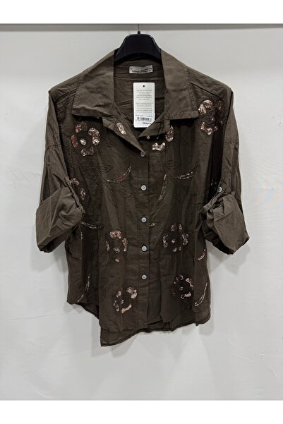 della moor Women's Brown Italian Large Size Floral Embroidery Sequin Embroide...