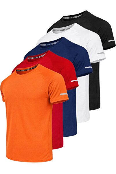 pandy Pack of 5 Unisex Athletic Technical Sports T-Shirts with Quick Drying F...