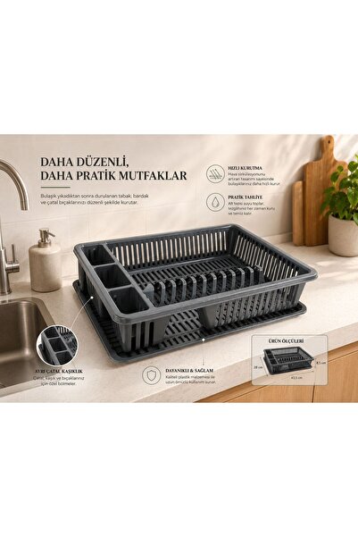Nestora Kitchen Çok Amaçlı Bulaşıklık Sepeti - Tezgah Üstü Tabaklık - Kurutma...