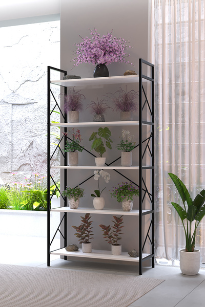 AWOX MANOLYA 5 Raflı Metal Çiçeklik 180x90 cm Dekoratif Bitki Standı Çok Amaç...