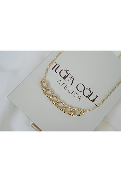 ATELİER TUĞBA Kol530 Half Gourmet Chain Detail Gold Necklace