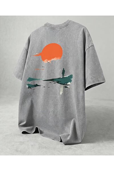 Touz Moda Touz Culture Alone Printed Washable Vintage Unisex Oversize T-Shirt