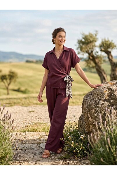 Butik Kadın Kupra Bağlamalı Kimono Takım