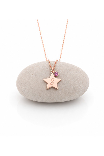 Ranavia Jewellery 925 Ayar Gümüş Yıldız Ortası Harf Renkli Taşlı Kolye Kişiye...