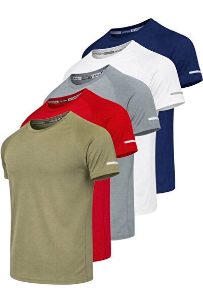 pandy Pack of 5 Unisex Athletic Technical Sports T-Shirts with Quick Drying F...