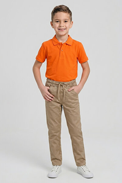 nacar çarşı Boy's Orange Short Sleeve Polo Neck T-Shirt Beige Ribbed Waist Ca...
