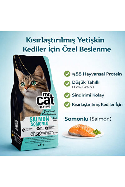 Sterilised Somonlu Kısırlaştırılmış Yetişkin Kedi Maması 2,5 Kg - Düşük Tahıllı (Low Grain)