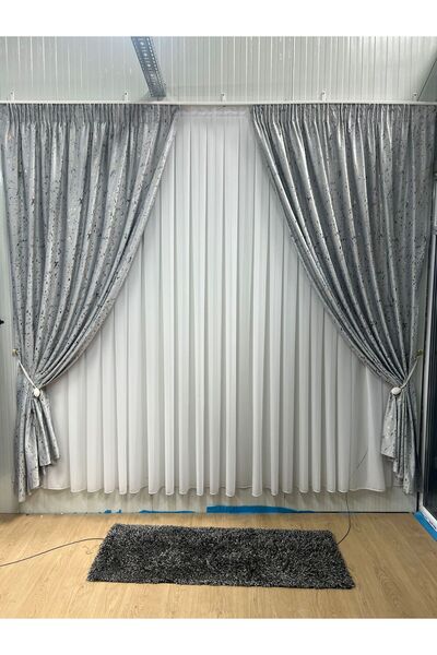 Metropolitan Concept Alicante Printed Velvet Curtain Set Marble Pattern Semi ...