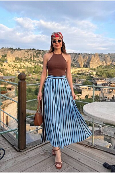 KENZA'A TRİKO Ριγέ φούστα μίντι με φερμουάρ στην πλάτη
