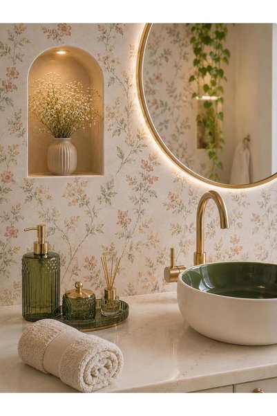 R-EYLA R'Eyla Bathroom Ciel Cam Liquid Soap Dispenser 350 ml Decorative Bathroom Dispenser with Gold Pump 20X8 cm