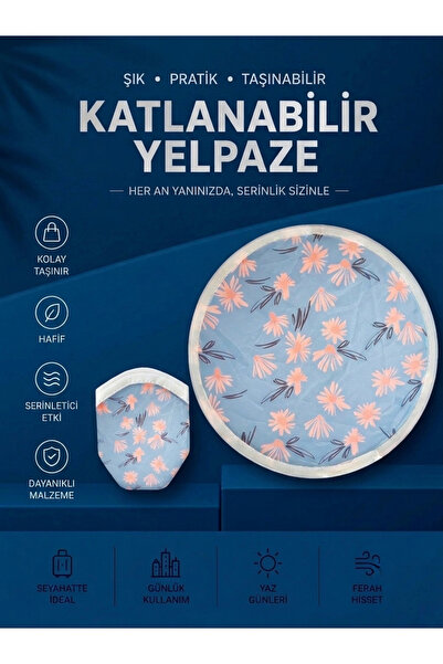 MY VİNTAGE Desenli Katlanabilir Yuvarlak Yazlık Taşınabilir El Yelpazesi