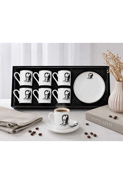 Asi Home ATATÜRK DESENLİ KAHVE FİNCANI TAKIMI 6 LI ÖZEL KUTULU