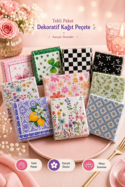 Berdina Home Patterned Decorative Paper Napkin Mixed Floral Vintage Table Ser...