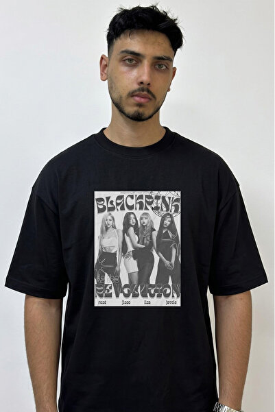 Anetos Blackpink Design Printed Oversize Black T-Shirt