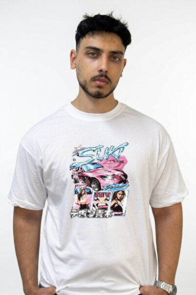 Anetos Suki S2000 Design Printed Oversize White T-Shirt