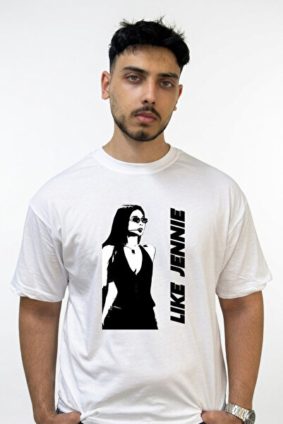 Anetos Jennie Kim_2 Design Printed Oversize White T-Shirt