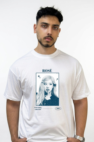 Anetos Rose Blackpink_2 Design Printed Oversize White T-Shirt