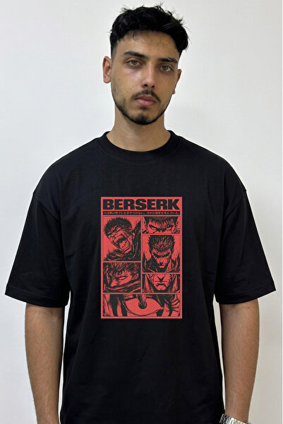 Anetos Berserk Guts_5 Design Printed Oversize Black T-Shirt