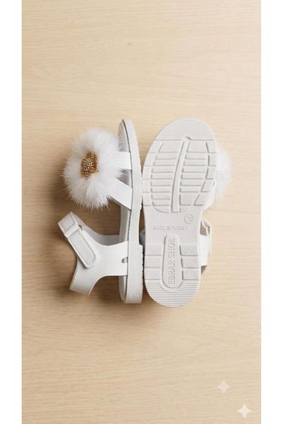 Puffimod Girls' Pompom Velcro Summer Sandals
