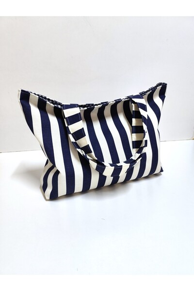 minart design Navy Blue and White Striped Marine Shoulder Bag