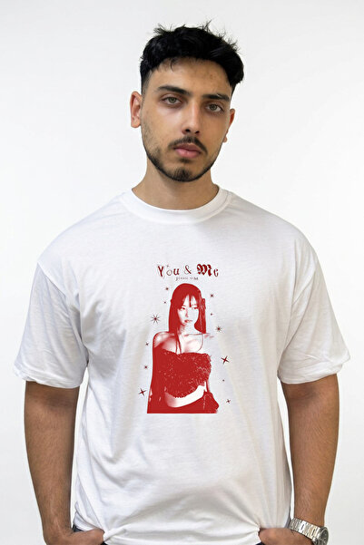 Anetos Jennie Kim You Me Design Printed Oversize White T-Shirt