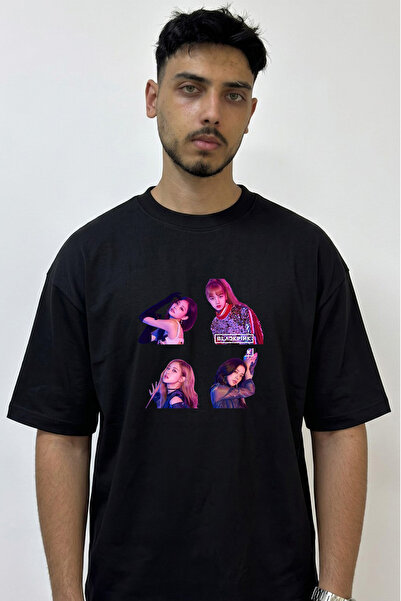 Anetos Blackpink_23 Design Printed Oversize Black T-Shirt