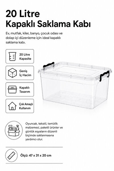 DolphFin 20 Liter Maxi Storage Container with Lid, Multi-Purpose Organizer Box