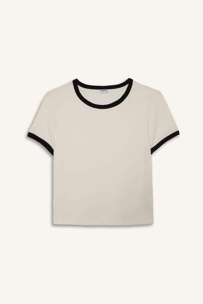 DeFacto Slim Fit Crew Neck Sportsman Short Sleeve Light Yellow T-Shirt H9760A...