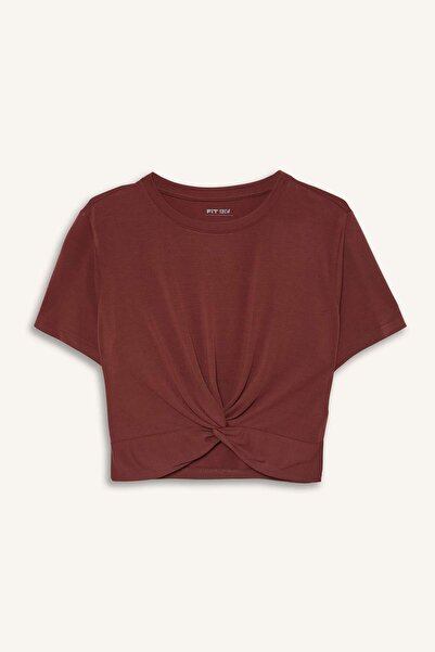 DeFacto Cropped Fit Crew Neck Sportsman Modal Short Sleeve Claret Red T-Shirt...